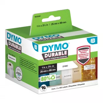 DYMO Original LabelWriter Izturīgās etiķetes | 25mm x 89mm | Baltas polipropilēna | 2 ruļļi pa 350 (700 pašlīmējošās etiķetes) | Augstas veiktspējas | LabelWriter etiķešu printeriem