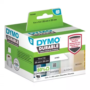 DYMO Original LabelWriter Izturīgas etiķetes | 25mm x 25mm | Balts polipropilēns | 2 ruļļi pa 850 (1700 pašlīmējošas etiķetes) | Augstas veiktspējas | LabelWriter etiķešu printeriem