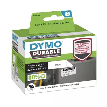 DYMO Original LabelWriter Izturīgas etiķetes | 57mm x 32mm | Baltas polipropilēna | 800 pašlīmējošas etiķetes | Augstas veiktspējas | LabelWriter marķētājiem