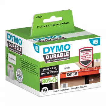 DYMO Original LabelWriter Izturīgās etiķetes | 59mm x 102mm | Balts polipropilēns | 300 pašlīmējošas etiķetes | Augstas veiktspējas | LabelWriter etiķešu printeriem