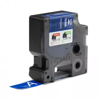 DYMO Rhino Industrial Vinila etiķetes | 19 mm x 5,5 m | Balts drukājums uz zila | Pašlīmējošas | LabelManager un Rhino marķētājiem