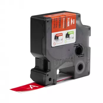DYMO Rhino industriālās vinila etiķetes | 19 mm x 5,5 m | Balts drukājums uz sarkana | Pašlīmējošas | Rhino un LabelManager etiķešu printeriem