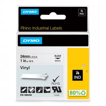 DYMO Rhino industriālās vinila lentes | 24 mm x 5.5 m | Melns uz balta | Pašlīmējošas | LabelManager un Rhino marķētājiem