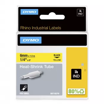 DYMO Rhino Industrial termokambriju etiķetes kasešu komplekts | 6 mm x 1,5 m | Melns uz dzeltena | Rhino marķētājiem