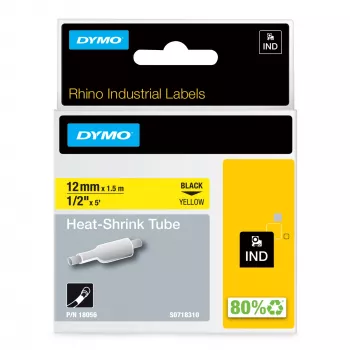 DYMO Rhino rūpnieciskās termokurpju kabeļu marķēšanas caurules | 12 mm x 1,5 m | Melns uz dzeltena | Rhino marķētājiem