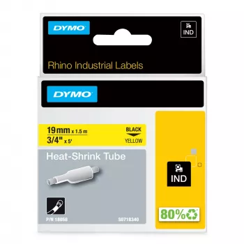 DYMO Rhino industriālās termokursējamas kabeļu marķēšanas caurulītes | 19 mm x 1,5 m | Melns uz dzeltena | Rhino marķētājiem