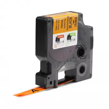 DYMO Rhino industriālās vinila etiķetes | 12 mm x 5,5 m | Melns uz oranža | Pašlīmējošas | Rhino un LabelManager marķētājiem