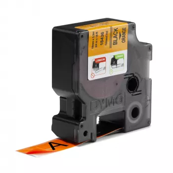 DYMO Rhino rūpnieciskās vinila etiķetes | 19 mm x 5,5 m | Melns uz oranža | Pašlīmējošas | Rhino un LabelManager marķētājiem