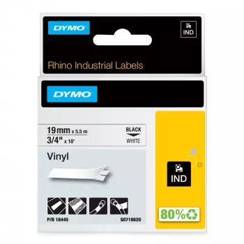 DYMO Rhino Industrial Vinila Lentes | 19 mm x 5.5 m | Melns Uz Balta | Pašlīmējošas | Rhino & LabelManager Etiķešu Printeriem