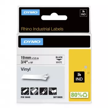 DYMO Rhino Industrial Vinila Lentes | 19 mm x 5.5 m | Melns Uz Balta | Pašlīmējošas | Rhino & LabelManager Etiķešu Printeriem