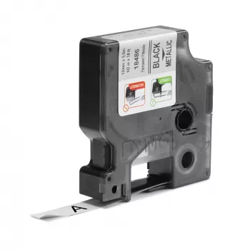 DYMO Rhino Industrial Pastāvīgās Poliestera Etiķetes | 12mm x 5.5m | Melns Uz Metāliska | Rhino & LabelManager marķieriem
