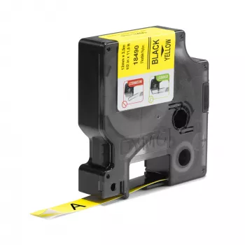 DYMO Rhino industriālās elastīgās neilona etiķetes | 12 mm x 3,5 m | Melns uz dzeltena | Pašlīmējošas | Rhino un LabelManager marķētājiem