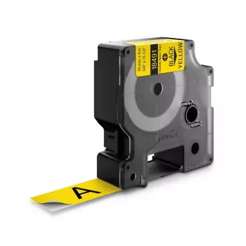 DYMO Rhino Industriālā Elastīgā Neilona Lente | 19 mm x 3,5 m | Melns Uz Dzeltena | Pašlīmējoša | Rhino & LabelManager Marķētājiem