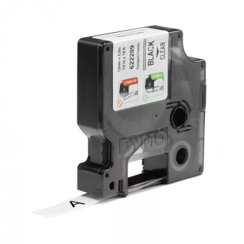 DYMO Rhino rūpnieciskās pastāvīgās poliestera etiķetes | 12 mm x 5,5 m | Melns uz caurspīdīga | Pašlīmējošas | LabelManager un Rhino marķētājiem