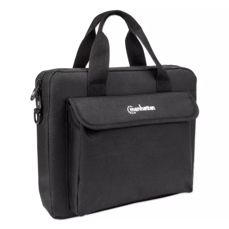 Manhattan London Laptop Soma 12.5 collas, augšējā iekraušana, melna, ZEMAS IZMAKSAS, aksesuāru kabata, noņemama plecu siksna, piezīmjdatora maciņš, trīs gadu garantija