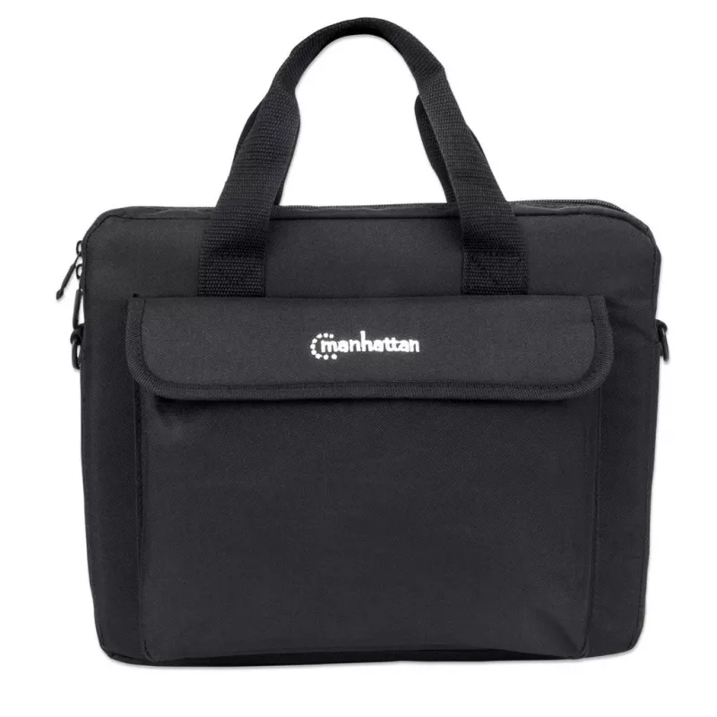 Manhattan London Laptop Soma 12.5 collas, augšējā iekraušana, melna, ZEMAS IZMAKSAS, aksesuāru kabata, noņemama plecu siksna, piezīmjdatora maciņš, trīs gadu garantija