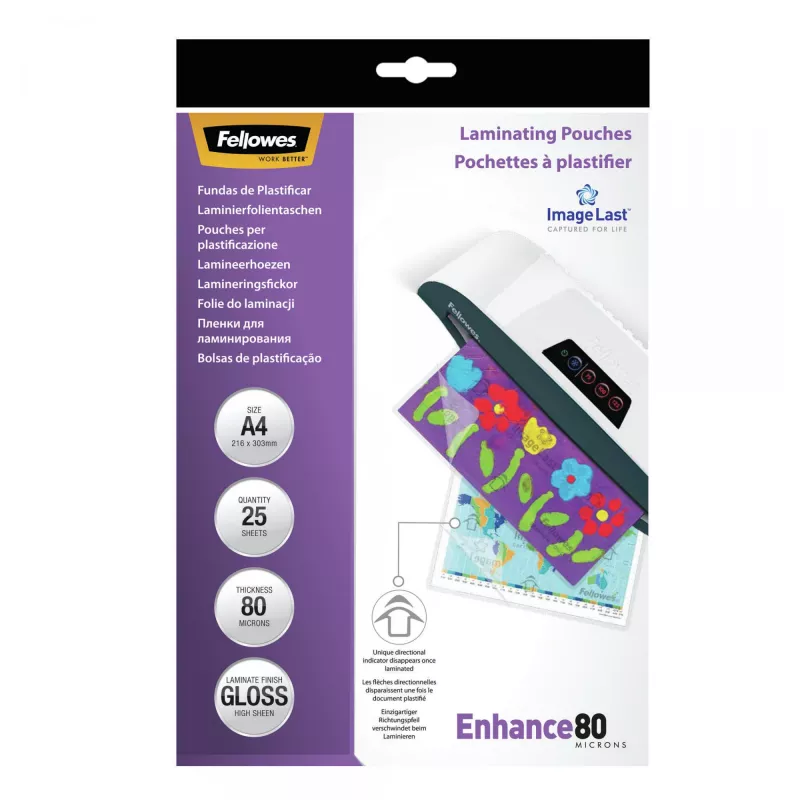 Fellowes ImageLast A4 80 Mikronu Laminēšanas Plēve - 25 gab., Spīdīga, Caurspīdīga