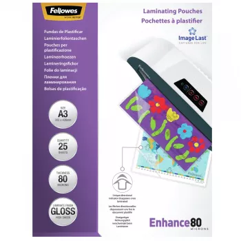 Fellowes ImageLast A3 80 Mikronu Laminēšanas Plēve - 25 gab., Spīdīga, Caurspīdīga, A3, 0.08 mm, 430 mm, 1 mm
