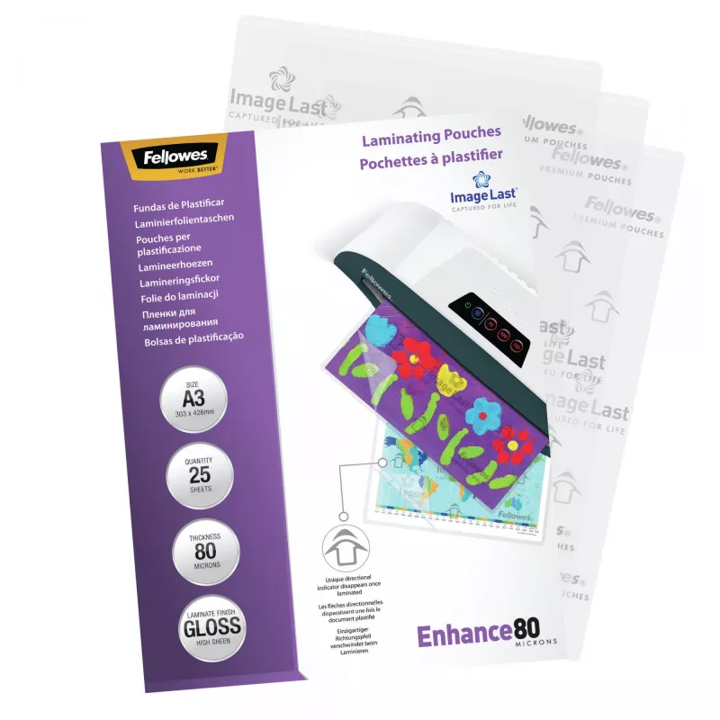 Fellowes ImageLast A3 80 Mikronu Laminēšanas Plēve - 25 gab., Spīdīga, Caurspīdīga, A3, 0.08 mm, 430 mm, 1 mm