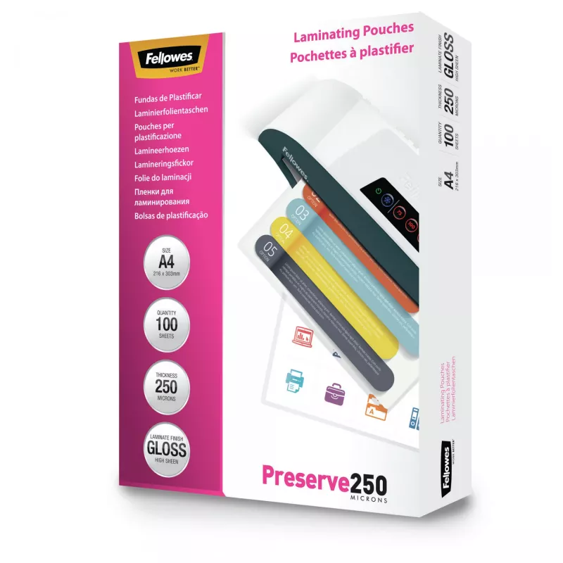 Fellowes A4 Glossy 250 Mikronu Laminēšanas Kabata - 100 iepakojumā