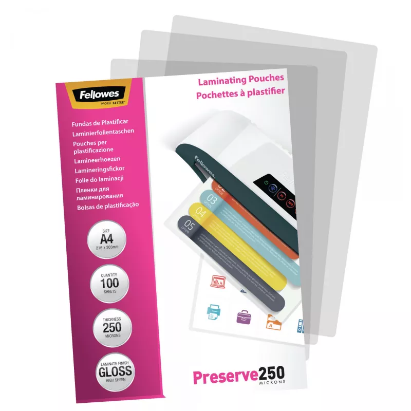 Fellowes A4 Glossy 250 Mikronu Laminēšanas Kabata - 100 iepakojumā