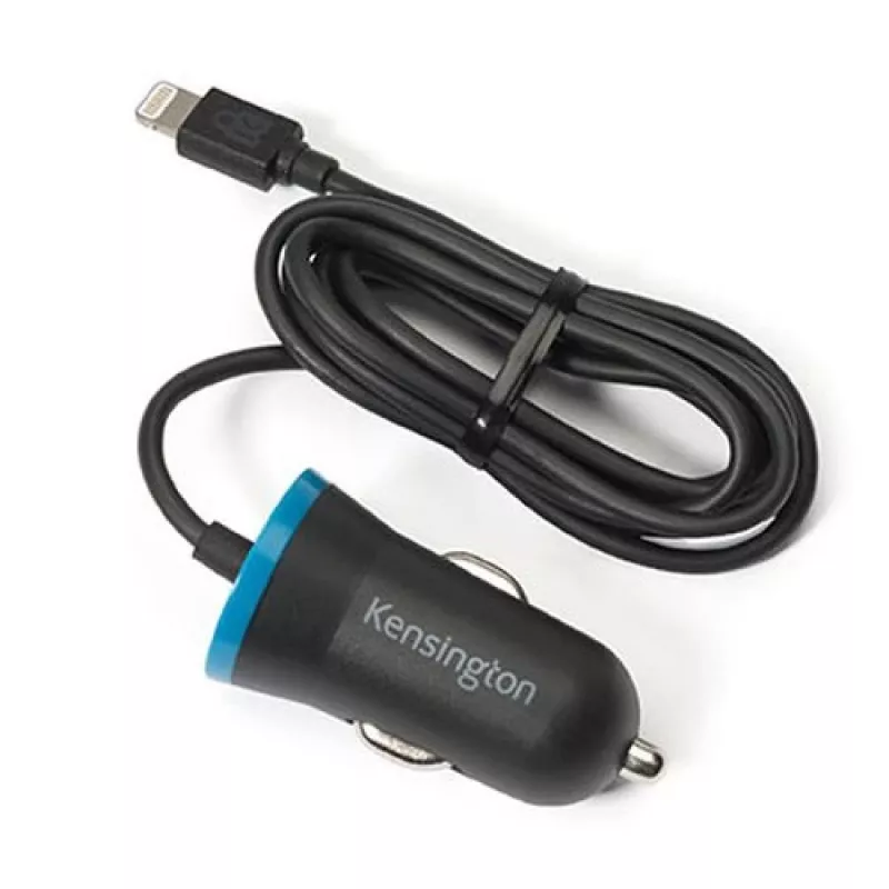 Kensington PowerBolt™ 2.4 Auto Lādētājs — Melns, Ar Lightning Kabeli, 1 m