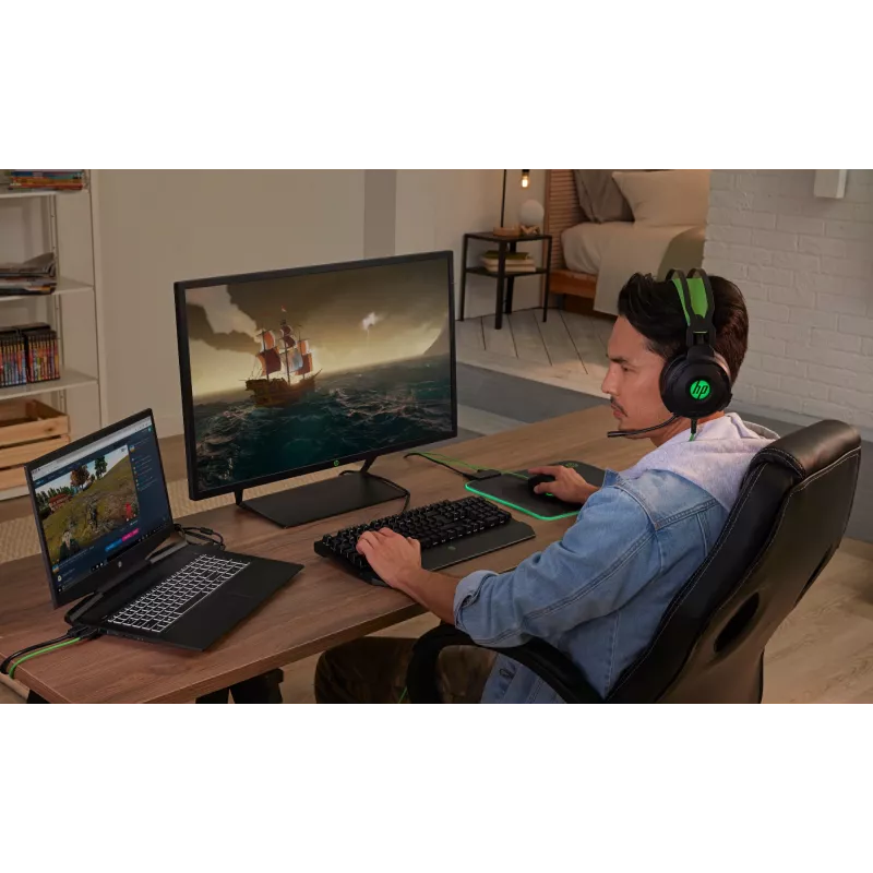 HP Pavilion Gaming Headset 600, vadu, spēļu austiņas, 360 g, melnas ar zaļu