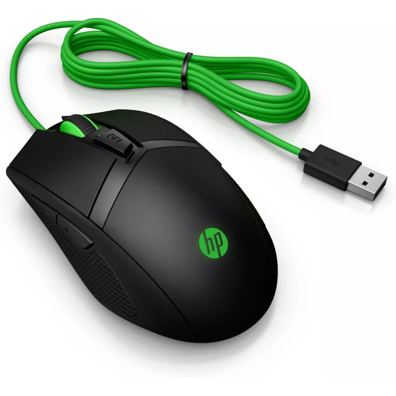 HP Pavilion Gaming Mouse 300, ambidextrous, optiskā, USB-A, 5000 DPI, melns, zaļš