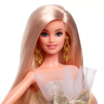 Barbie Signature 2025 Svētku kolekcijas modes lelle, blondīne ar sudraba un zelta tērpu