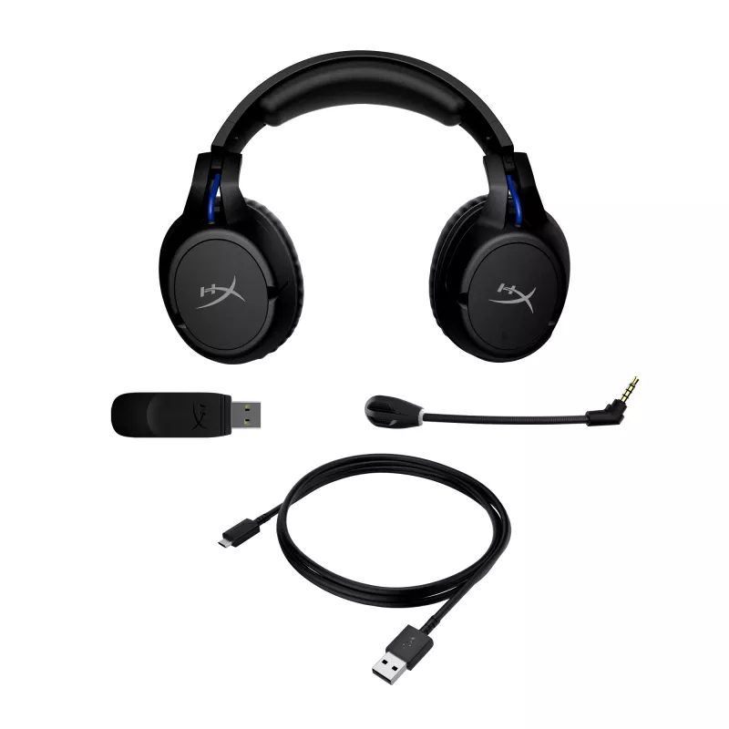 HyperX Cloud Flight bezvadu spēļu austiņas (Melna-Zila) - PS5/PS4