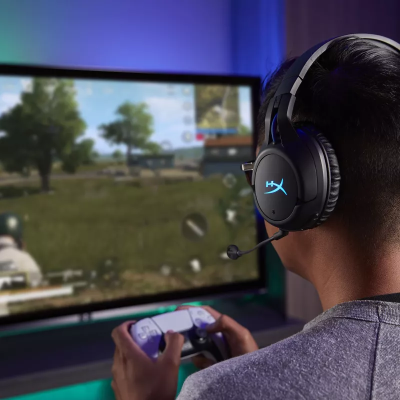 HyperX Cloud Flight bezvadu spēļu austiņas (Melna-Zila) - PS5/PS4