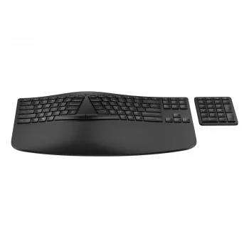 HP 965 Ergonomic bezvadu tastatūra, pilna izmēra (100%), bezvadu, RF bezvadu + Bluetooth, membrānas, melna