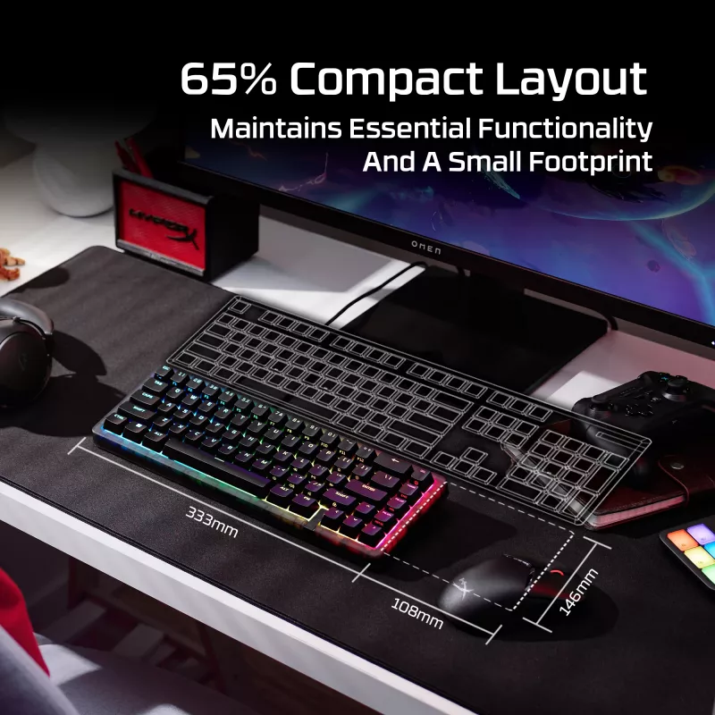 HyperX Origins 2 65 — kompakta spēļu tastatūra ar karstās maiņas slēdžiem