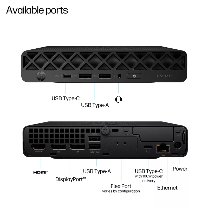 Mini dators HP EliteDesk 8 Mini G1i AI — Intel Core Ultra 7 265T, 16 GB DDR5, 1 TB SSD, Windows 11 Pro, Melns