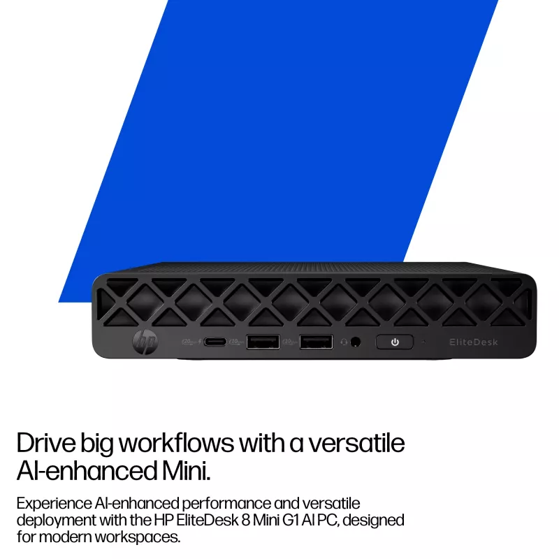 Mini dators HP EliteDesk 8 Mini G1i AI — Intel Core Ultra 7 265T, 16 GB DDR5, 1 TB SSD, Windows 11 Pro, Melns
