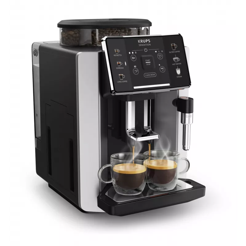 KRUPS Sensation EA910E pilnībā automātiska espresso kafijas automāts, 1.7 L ūdens tvertne, iebūvēta dzirnaviņa, 2 snīpji, 1450 W