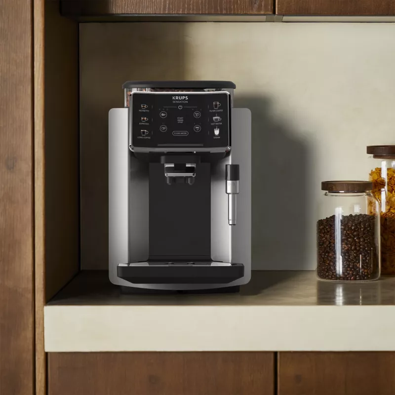 KRUPS Sensation EA910E pilnībā automātiska espresso kafijas automāts, 1.7 L ūdens tvertne, iebūvēta dzirnaviņa, 2 snīpji, 1450 W