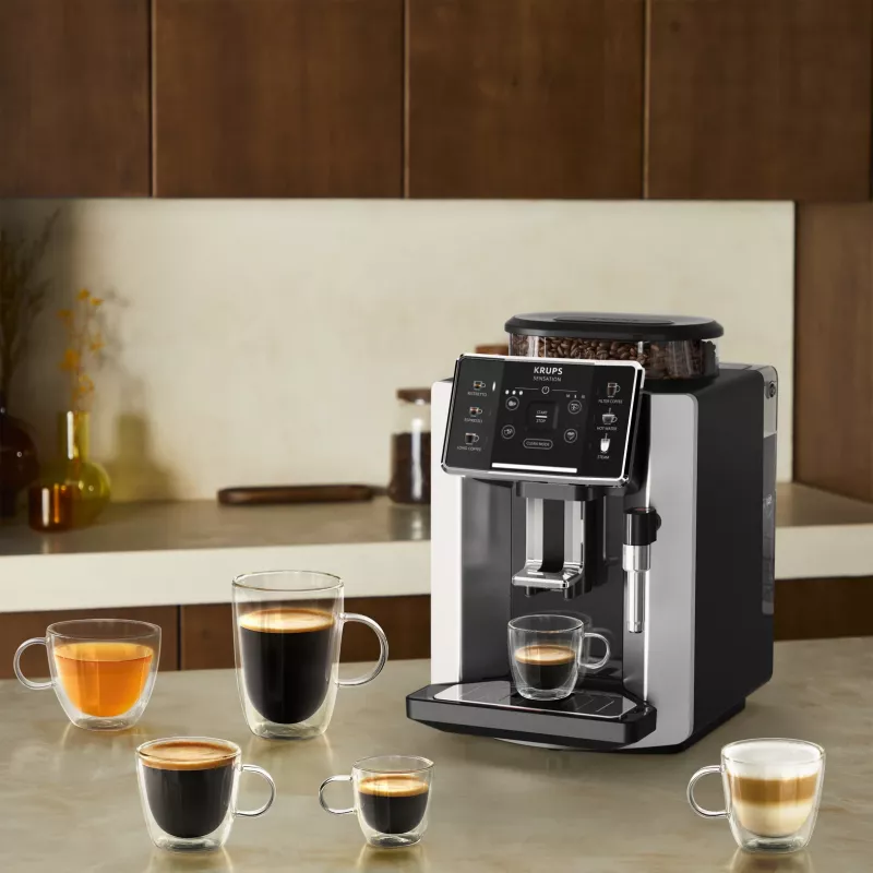 KRUPS Sensation EA910E pilnībā automātiska espresso kafijas automāts, 1.7 L ūdens tvertne, iebūvēta dzirnaviņa, 2 snīpji, 1450 W