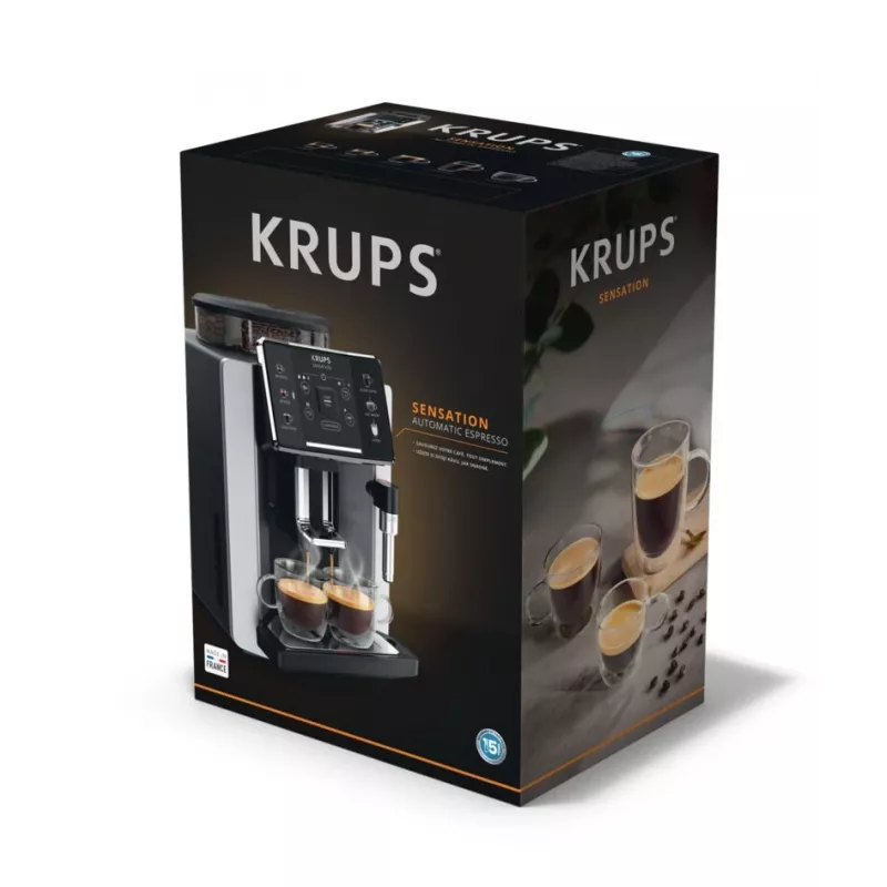KRUPS Sensation EA910E pilnībā automātiska espresso kafijas automāts, 1.7 L ūdens tvertne, iebūvēta dzirnaviņa, 2 snīpji, 1450 W