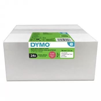 Dymo 2223589 etiķešu ruļļi — baltas papīra etiķetes 5.4 × 2.5 cm, 500 etiķetes/rullī, 12000 etiķetes/iepakojumā, FSC