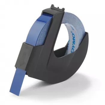 DYMO Autentiska reljefa etiķešu lente | 9 mm x 3 m ruļlis | Balts drukāts uz zila | Pašlīmējoša | reljefa etiķešu printeriem | 1 gab.
