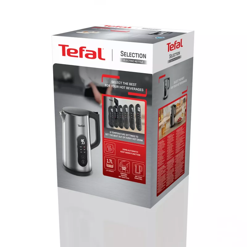 Tefal Selection KI871DE0 elektriskā tējkanna 1.7 L 1500 W Melna, Nerūsējošs tērauds