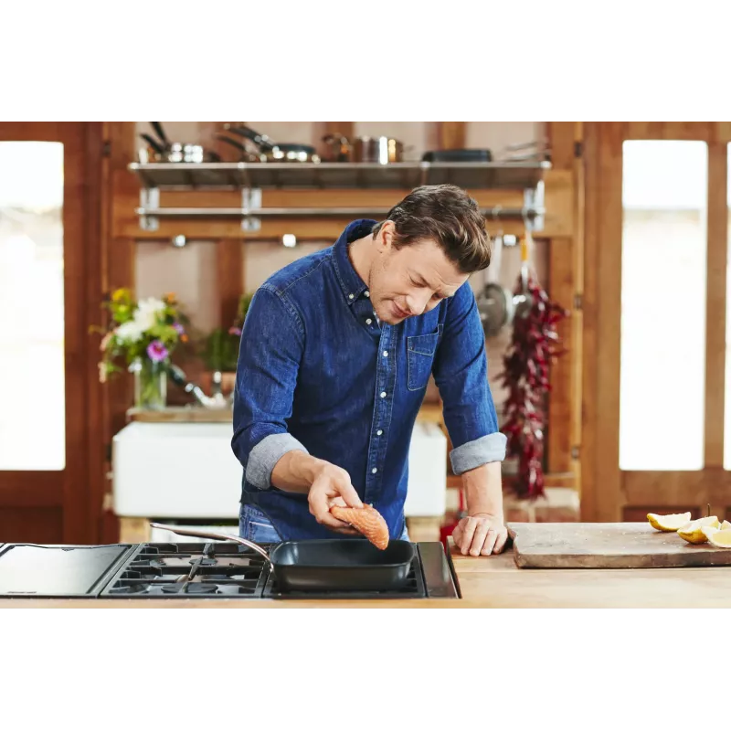 Tefal Jamie Oliver E24541 kvadrātveida cepamtrauks 2.5 L melns — apakšdaļas diametrs 17.5 cm, izmērs 290×458 mm