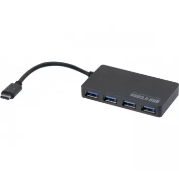 Hypertec 021308-HY USB-C uz 4x USB-A 3.0 centrmezgls, 5000 Mbit/s, melns