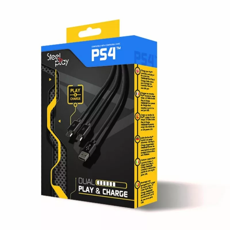 Steelplay Dual Play & Charge kabelis kontrolieriem - Melns (PS4)