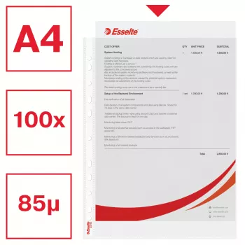 Esselte Plastlomme A4 75my caurspīdīga 100 gab.