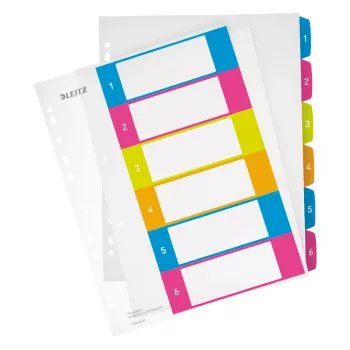 Leitz Indices Printable PP A4+ 1-6 WOW, ciparu dalītāji, polipropilēns, daudzkrāsains, portrets, A4 Maxi, 0.3 mm