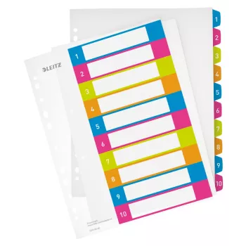 Leitz Indices Printable PP A4+ 1-10 WOW, ciparu dalītāji, polipropilēns, daudzkrāsains, ainavas formāts, A4 Maxi, 245 mm