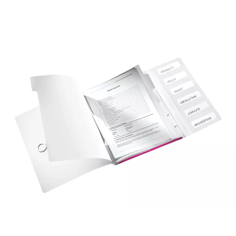 Leitz Dalītāju mape WOW PP 6 starpsienas, A4, Polipropilēns (PP), Metālisks, Rozā, 200 loksnes, 260 mm, 17 mm