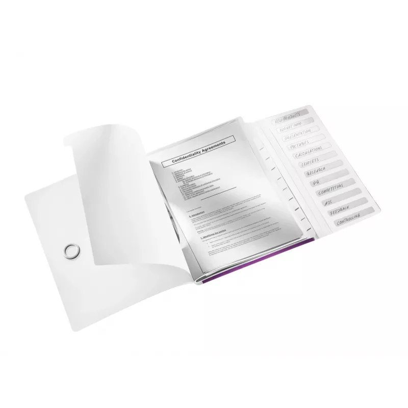 Leitz Divider Book WOW PP 12 dalītājiem, A4, polipropilēns, metālisks violets, 200 loksnes, 265 mm, 17 mm